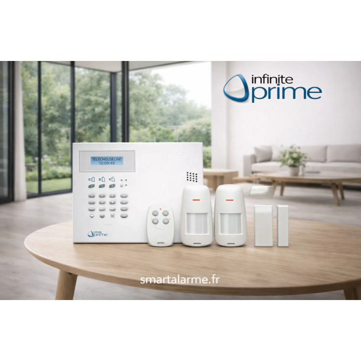 Kit Centrale Infinite Prime avec 2 détecteurs IRP, un contact magnétique et une télécommande