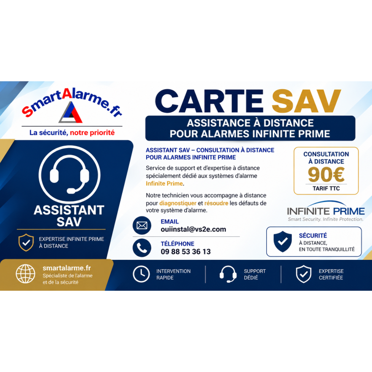 Carte SAV – Assistance à distance pour alarmes Infinite Prime