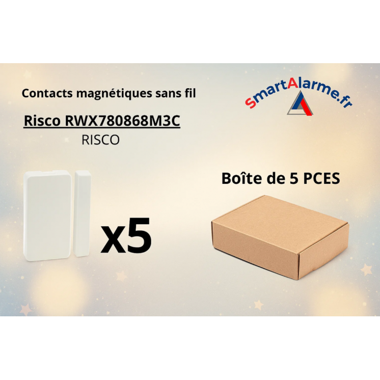 Pack Noël 5x Risco RWX780868M3C – Contacts magnétiques sans fil 868 MH