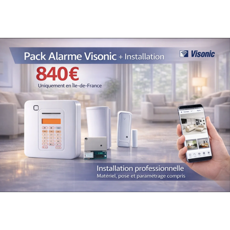 Pack Alarme Visonic PowerMaster PG10 Clé en Main – 1 Détecteur + 1 Contact – Installation en Île-de-France