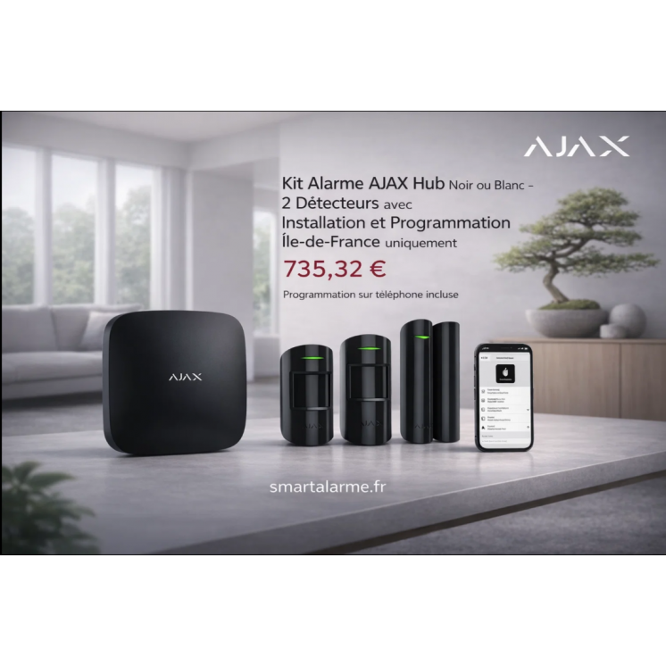 Kit Alarme AJAX Hub Noir ou Blanc – 2 Détecteurs avec Installation et Programmation – Île-de-France