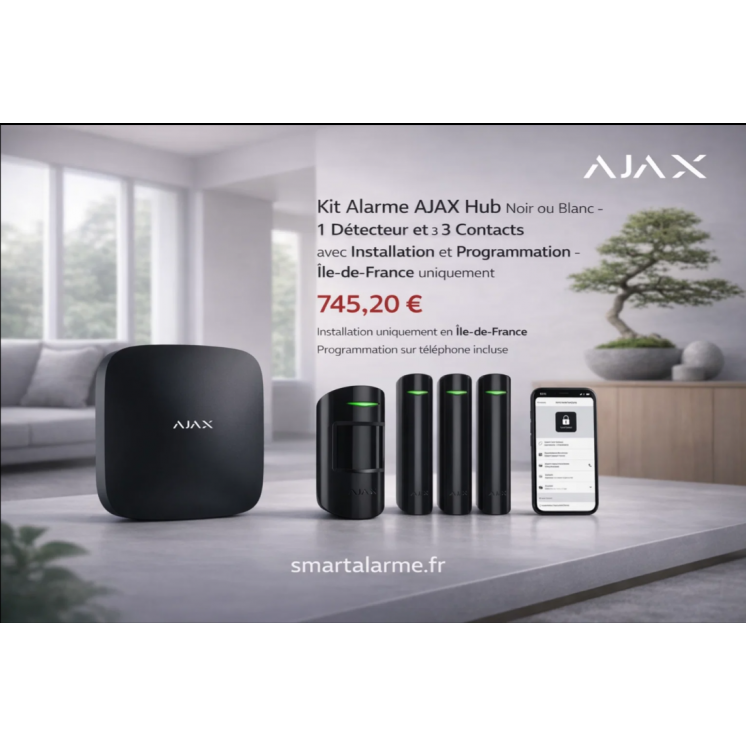 Kit Alarme AJAX Hub – 1 détecteur et 3 contacts avec installation en Î